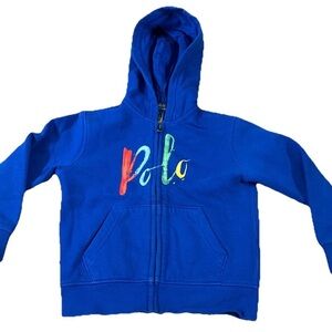 Polo Ralph Lauren Boy's Blue Art Painterly Logo Fleece Full-Zip Hoodie Size 4 4T